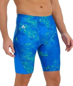Eteoepo Swim Jammers for Men Athletic Training Endurance Swimsuit Durable Team Lap Swimming Racing Competition Swimwear(Blue/Texture,L)
