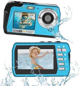 Underwater Camera, Full HD 4K&48MP Compact Floatable Camera, 10FT Waterproof Camera for Snorkeling, Surfing, Rafting, Dual-Screen for Selfie/16X Digital Zoom/Fill Light/Support 128GB Card(Blue)