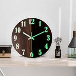 FGXY Wall Clock Glow in The Dark, 12 Inch Modern Wooden Silent Non-Ticking Night Lights Round Battery Powered Wall Clock for Living Room Bedroom Kitchen Office (Battery Not Included)