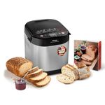 Tefal Breadmaker with Yoghurt Pot Accessory, 15 Hours Delay Start, Kitchen, 20 Auto Programs, Gluten-Free, Sourdough, Pizza Dough, Porridge, Brioche, Crust Settings, PF240E40, Black & Stainless Steel