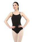 IKAANYA Women Camisole Cotton Leotard or Bodysuit - Ideal for Ballet, Dance, Gymnastics, Performance (Black, Adult Large)