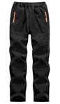 SEAUR Kids Hiking Trousers Waterproof Winter Trousers with Zip-up Side Pockets Windproof Cargo Pants for Running Climbing Ski Black 13-14 Years (XXL)