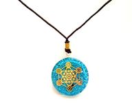 Jet Energized Turquoise Metatron Orgone Pendant Round 2 inch Approx. Healing Meditation Crystal Chakra Balancing Good Luck Gift, gemstone