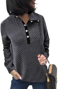 BTFBM Women Fashion Quilted Pattern Lightweight Zipper Long Sleeve Plain Casual Ladies Sweatshirts Pullovers Shirts Tops (Buttons Grey, Small)
