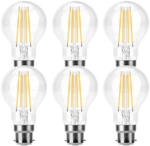 Geminilite B22 LED Light Bulbs Bayonet, Vintage Filament LED 8W = 80W Incandescent Replacement, A60 B22 2700K Warm White LED Bayonet Retro Filament Lamps, Not Dimmable, 6 Pack