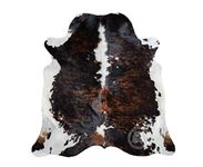 Genuine Brindle Dark Tricolor Cowhide Rug Large Approx. 6 x 7 ft. 180 x 210 cm