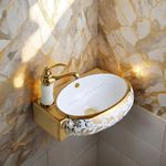 Nexa Bathware corner Ceramic Wall Hung Basin | Luxurious Wash basin Table Top Bathroom Sink Wash Basin GOLD Colour With Glossy Finishing (17 x 11.5 x 5 INCH) nk-462