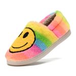 Retro Smile Face Slippers for Women Men Cute Cozy Soft Plush Slip-on Happy Face Slippers Warm Fluffy Fuzzy Winter Slippers Socks Shoes(Rainbow,38/39)