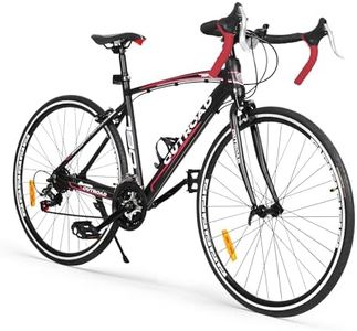 Brightpeak 700C Lightweight Aluminum Road Bike – 21 Speed Commuter Bicycle with Dual V Brakes for Men & Women (Black, Red)