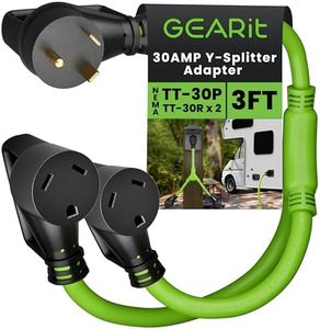 GearIT RV Y Adapter Cord 30 Amp to (2) 30 Amp, NEMA TT-30P to (2) NEMA TT-30R, Male Plug to Female Receptacles, 3-Prong Heavy Duty Power Cable, STW 10 AWG 3C - Trailer, Camper and Generator - 3 Feet