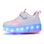 Yogeeft Roller Shoes for Kid Light-Up Roller Skate Shoes with Rechargeable and Retractable 2 Wheels Outdoor Sneakers for Kids Birthday Party B-Pink Size 41