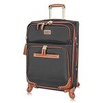 Steve Madden Designer Luggage Collection - Expandable 28 Inch Softside Bag for Men & Women - Durable Lightweight Checked Suitcase with 4-Rolling Spinner Wheels (28in, Global Black)