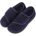 LongBay Men's Slippers Diabetic Wide Fit House Shoes Memory Foam Comfy Warm Plush Fleece Arthritis Edema Swollen,Blue,12UK