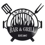 Personalized Bar and Grill Name Sign Est. Date/Year BBQ Grilling Custom Metal Wall Art Barbecue Outdoor Man Cave Decor Grill Father Dad's BBQ Housewarming Birthday Gift Garden Patio Decor Wall Hanging