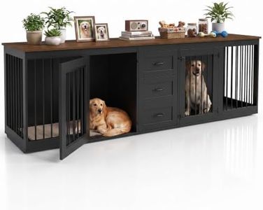 Garvee 92.8" Double Dog Crate Furniture with 3 Drawers, Dog Kennel Indoor