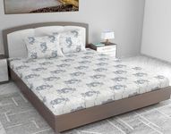 Divine Casa Steel Blue Floral Print 144 TC Pure Cotton King Size Bed Sheet with 2 Pillow Covers, 270 x 270