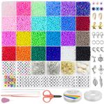 Dazhqp 7000pcs 3mm Glass Seed Beads for Bracelet Making Kit, Small Beads Friendship Bracelet Making kit, DIY Art Craft Girls Gifts (Seed Beads 3mm)