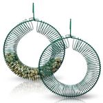 Hugeleaf 2 Pieces Peanut Bird Feeder, Hanging Wreath Feeder Round Metal Whole Wild Bird Feeder with Hanging Hook for Outdoor Birds and Squirrels Feeding, Fat Suet Ball Feeder for Blue Jay, Green