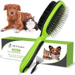 PET Seeker Double Sided Dog Brush/Cat Brush, Dog Brushes for Grooming with Free Cleaning Tool, Dog Grooming Brush with Rounded Pins & Bristles, Dog Brushes for Shedding with Anti Slip Handle