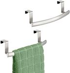 mDesign Steel Over Door Curved Towel Bar Storage, Hanger for Cabinet or Cupboard, Holder Rack for Kitchen, Bathroom - Holds Hand/Dish Towels, Washcloths - Spira Collection - 2 Pack - Brushed Chrome