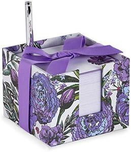 Vera Bradley Notecube with Black Ink Pen, 3.75" x 3.75" with 400 Sheets, Lavender Meadow