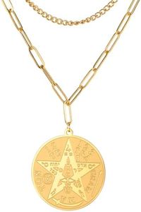 Dreamtimes Tetragrammaton Colgante Pentagrama Collar para Hombres Acero Inoxidable Amuleto Wiccan Protección Pentáculo Estrella Collar Colgante Energía Salomón Collar (Cadena doble de oro)