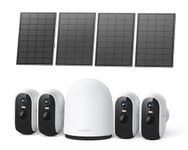 WUUK 2K Solar Security Cameras Wireless Outdoor, Homebase Support Up to 8 Cams, 4 Cams Kit with Forever Power, No Monthly Fee, 32GB Local Storage, Compatible for Alexa, Google Home&IFTTT, 2.4G&5G WiFi