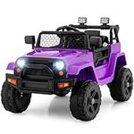 OLAKIDS Kids Ride On Truck, 12V Electric Vehicle Car with Remote Control, Toddlers Battery Powered Toy with 2 Speeds, Spring Suspension, Double Open Doors, LED Lights, Music, USB, Mp3 (Purple)