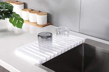 Self-Draining 2 in 1 Silicone Drying Mat and Trivet by Modern Joe's. Premium Space Saving Dish and Glassware Silicone Mat. Made from Food-grade, Anti-Bacterial, Dish Washer Safe (White)