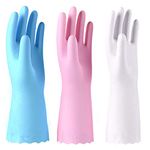 Alimat PluS 3 Pack Reusable Cleaning Gloves Latex Free - Dishwashing Gloves with Cotton Flock Liner and Embossed Palm - Waterproof Household Gloves for Laundry, Gardening (Large)