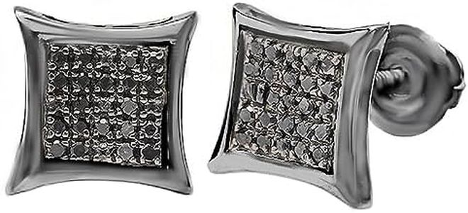 Dazzlingrock Collection 0.10 Carat Round Black Diamond 7.5mm Micro Pave Hip Hop Studs in Black Plated Sterling Silver, Screw Back, Unisex Design Ladies, Mens Real Diamond Earrings