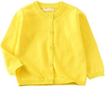 LNICEAR Toddler Boys Girls Crewneck Cardigan Sweaters Long Sleeve Kids Button Cotton School Uniform Knit Tops Outwear, Yellow, 6 Years