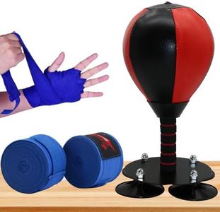 WGL&HJ 2025 Desktop Punching Bag Stress Relief,Fun Punch Rage Bag,Suction Cup Boxing Speed Ball,4 Super Strong Suction Cup,with Elastic 180 inch Boxing Handwraps for Boxing Gloves (Red&Black)