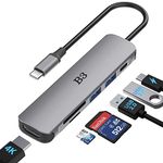 B3 BIGTHREE USB C to 4K HDMI Adapter for MacBook Pro Air, 6 in 1 USB-C Digital AV Multiport Dongle Adaptor with USB3.0&2.0/SD/TF Card Reader Slot Port for Mac M3 M2 M1 iPad Pro& Other Type C Devices