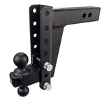 Bulletproof Hitches 2.5" Adjustable Heavy Duty (22,000lb Rating) 8" Drop/Rise Trailer Hitch with 2" and 2 5/16" Dual Ball (Black Textured Powder Coat, Solid Steel)
