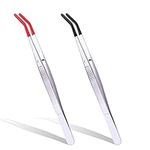 KINBOM Tweezers with Rubber Tips, 2pcs Rubber Coated Tips Stainless Steel Tweezers Tools Tweezers for Crafts Jewelry Making Lab Industrial Clips Stamp (Red, Black)