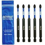 5 x Rennie Tools 100mm Long PH2 Impact Screwdriver Driver Bits Set. Magnetic Phillips No.2 Heavy Duty Impact Driver Bit Set. Extra Long PH2 Bits. Hex Shank. Cross Head. Black Oxide Coating