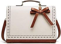 Telena Leather Briefcase for Women Waterproof Laptop Tote Bag 14 inch Shoulder Bag Large Capacity Work Bag Beige with Brown