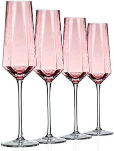 ziixon Crystal Champagne Flutes 8Oz Pink Wedding Champagne Glasses Classy Champagne Flutes Elegant Flutes Set of 4 for Wedding Anniversary Christmas (Pink)