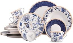 STP GOODS Bone China Dinnerware Set of 20 for 4 persons, Handmade Reactive Glaze Dishes Set,Chip Resistant and Scratch Resistant | Oven&Dishwasher & Microwave Safe (Melodie de Fleurs), 229574