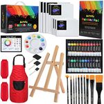 MMARTE 59pcs Acrylic Paint Set - Art Supplies Kit With 24 Non-Toxic Paints, Easel, Brushes, Canvas for Kids, Artists and Beginners