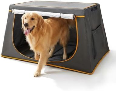 BUMUBI 43 Inch Collapsible Travel Dog Crate for Medium Large Dogs, Portable Travel Kennel with Storage Pocket, Mesh Windows for Indoor & Outdoor Travel, 43.3” L x 24 ”W x 16.14 ”H, Dark Grey