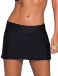 Bsubseach Women's Plus Size Black Waistband Skirted Bikini Bottom Swimdress Medium