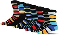 BARGAIN BUNDLE Bamboo Patterned Crew Socks for Men - Size 7-11 - Multipack, 7 Pairs (Stripes Black)