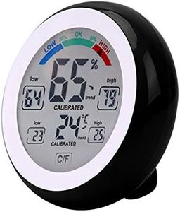 Meichoon Termómetro de Interior y Exterior Higrómetro,Medidor de Humedad Electrónico Inalámbrico de Temperatura,Pantalla Táctil Redonda para el Hogar,Pantalla LCD Digital,Negro UD02
