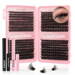 Sixstarhair Individual Eyelashes Kit 544Pcs Lash Clusters with Glue and Remover Volume Clusters Lashes Book Kit D Curl Eyelash Extensions for DIY at Home 10-16mm (60+100+120+150D)