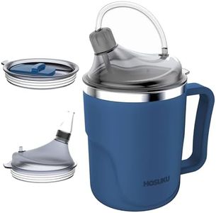 HOSUKU Spill-Proof Cup for Elderly, 13.5oz Stainless Steel Sippy Cup with Straw, Ideal for Seniors and Adults, Great for Water, Milk, and Soup (Blue), Health & Household Supplies