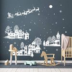 ufengke Christmas Night White Silhouette Wall Stickers Santa Claus Snowflakes Window Wall Decals for Shop Home Decor Merry Christmas Decorations