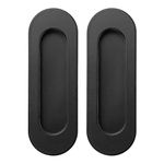 IGNPION 2pcs Stainless Steel Sliding Door Flush Handle Oval Recessed Finger Pull Handles for Door, Cabinet or Drawer (Black)