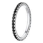 Suplight 925 Sterling Silver Pinky Rings 2MM Black Cubic Zirconia Eternity Band Rings for Women Size 4